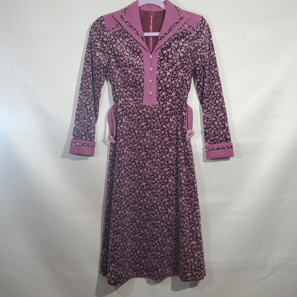 VINTAGE couture long sleeve velvet floral dress